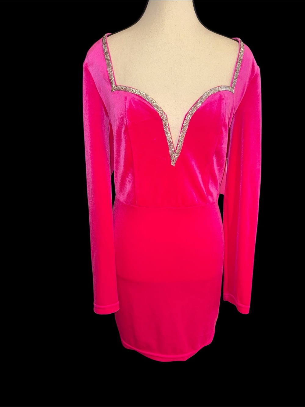hot pink ShoeDazzle Christine Quinn velvet bodycon dress crystal-studded trim - Picture 2 of 7